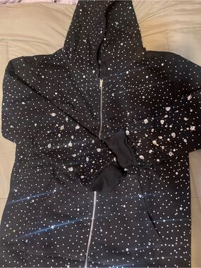 Hand made Black Crystal-Embellished Zip Hoodie